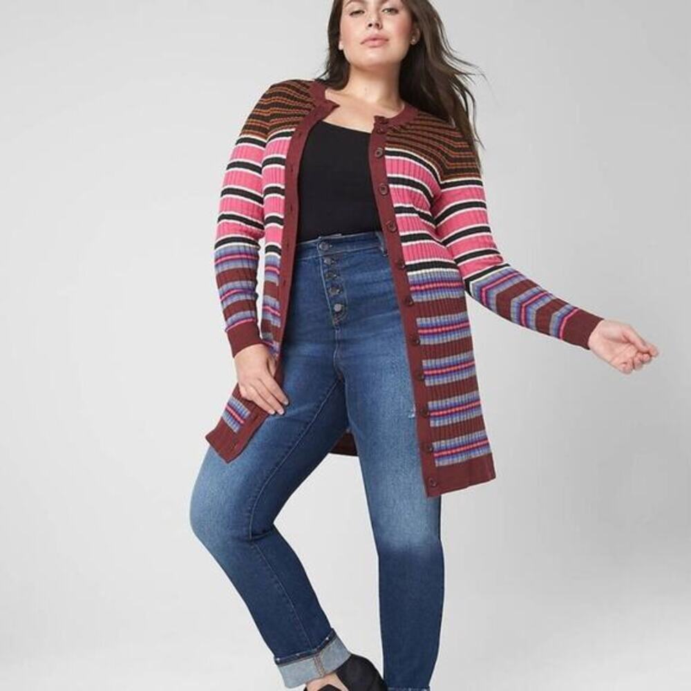 Lane Bryant Page Stripes Duster Length Cardigan Sweater‎ Plus size 14 16 1X New